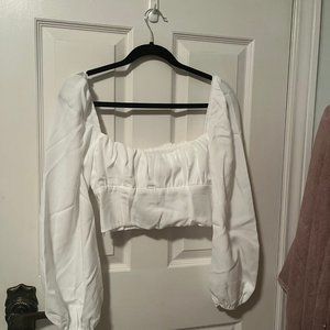 White Long Sleeve Bustier Style Crop Top